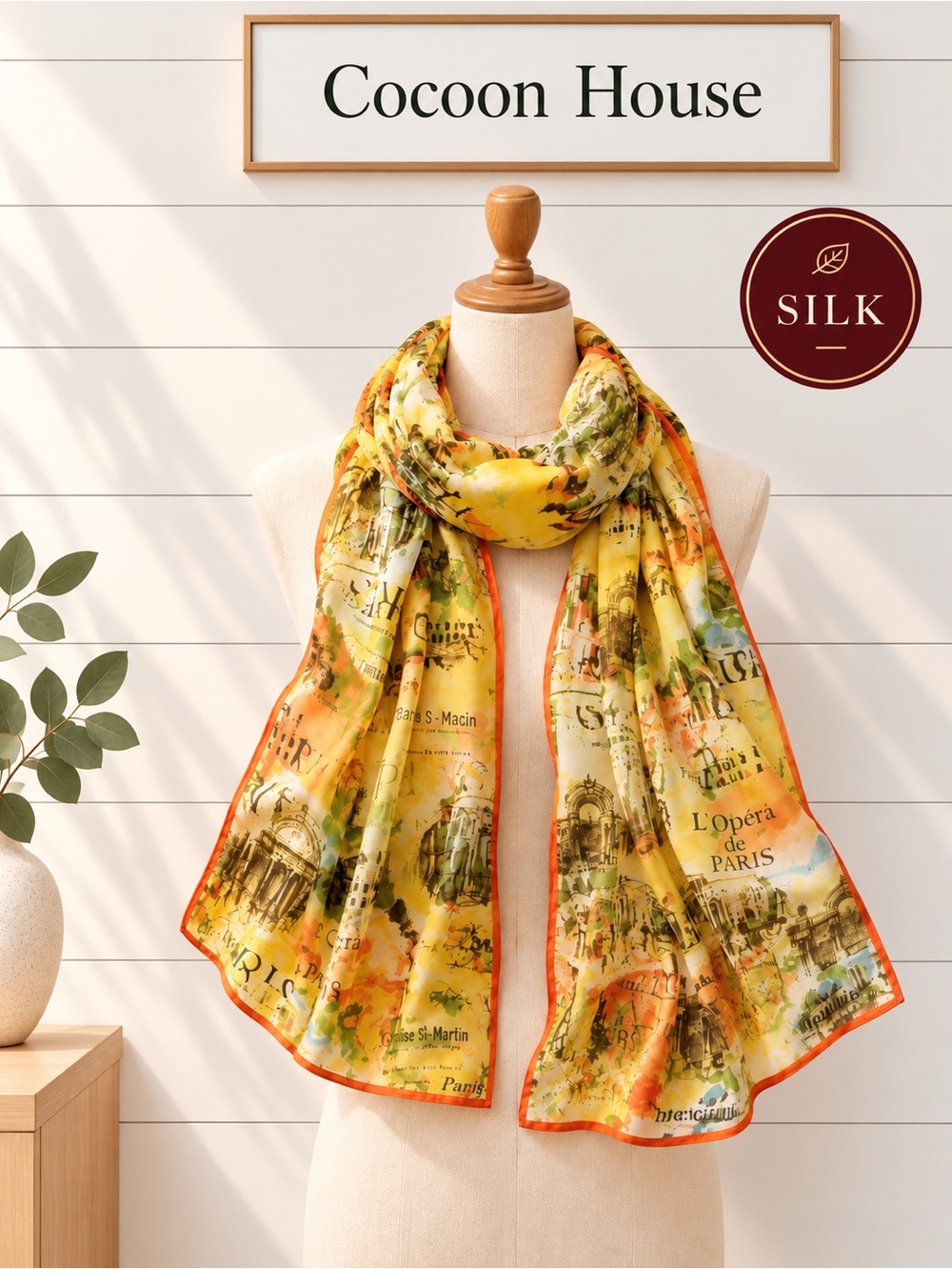 Cocoon House 100% Silk Scarf – Paris Print